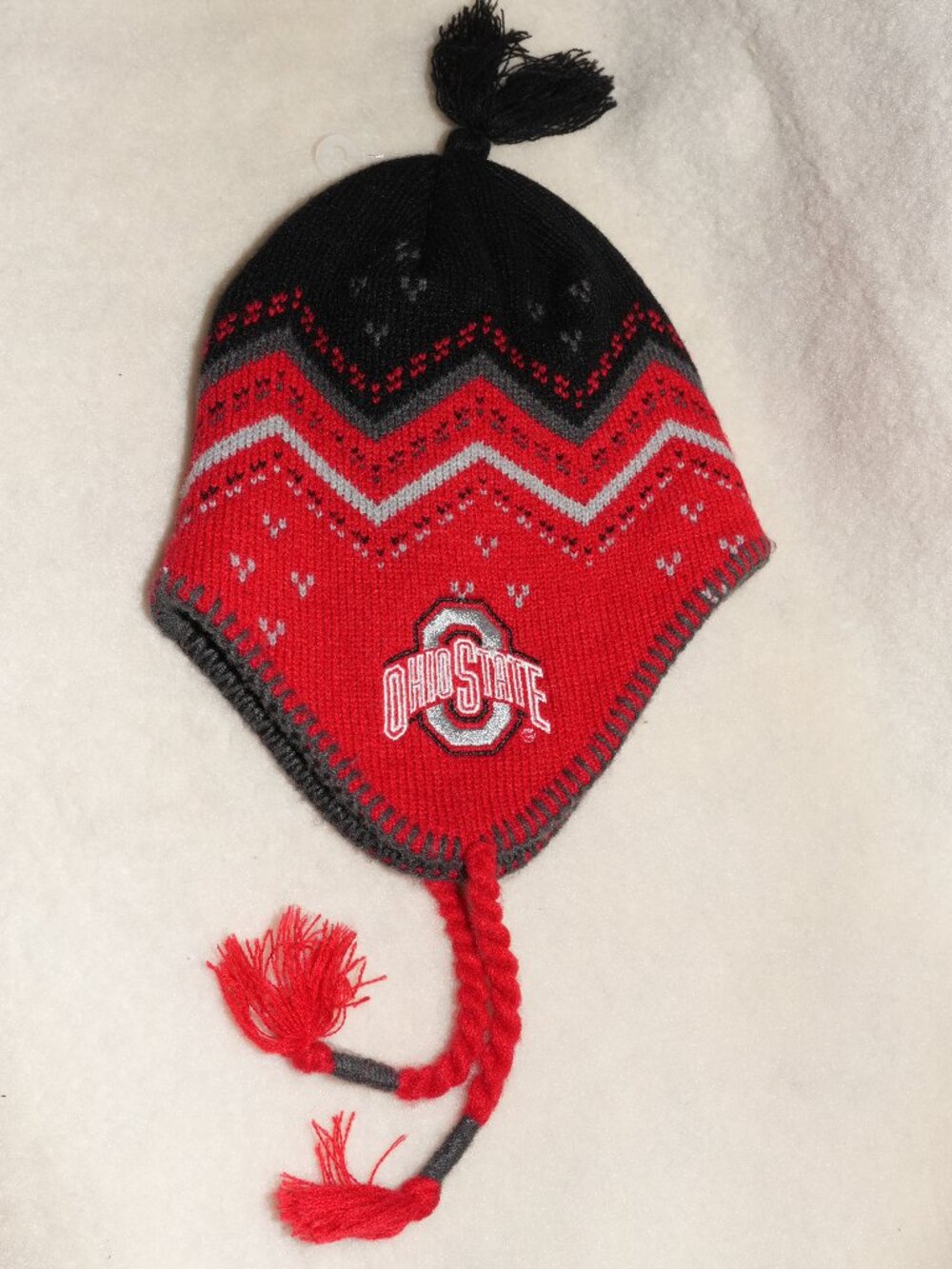 LNC Ohio State Buckeyes Toboggan with Tassles Scarlet Gray Black Winter Hat OSU